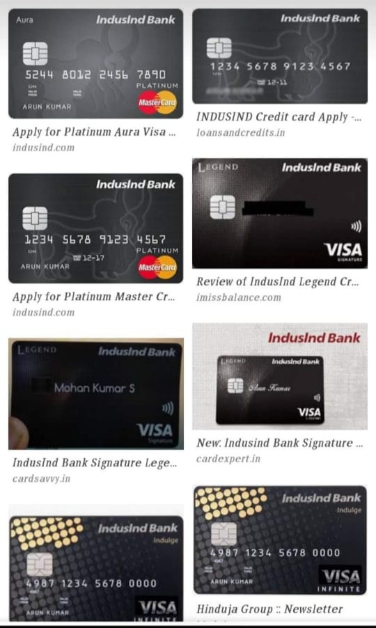 Credit card  Indusland bank