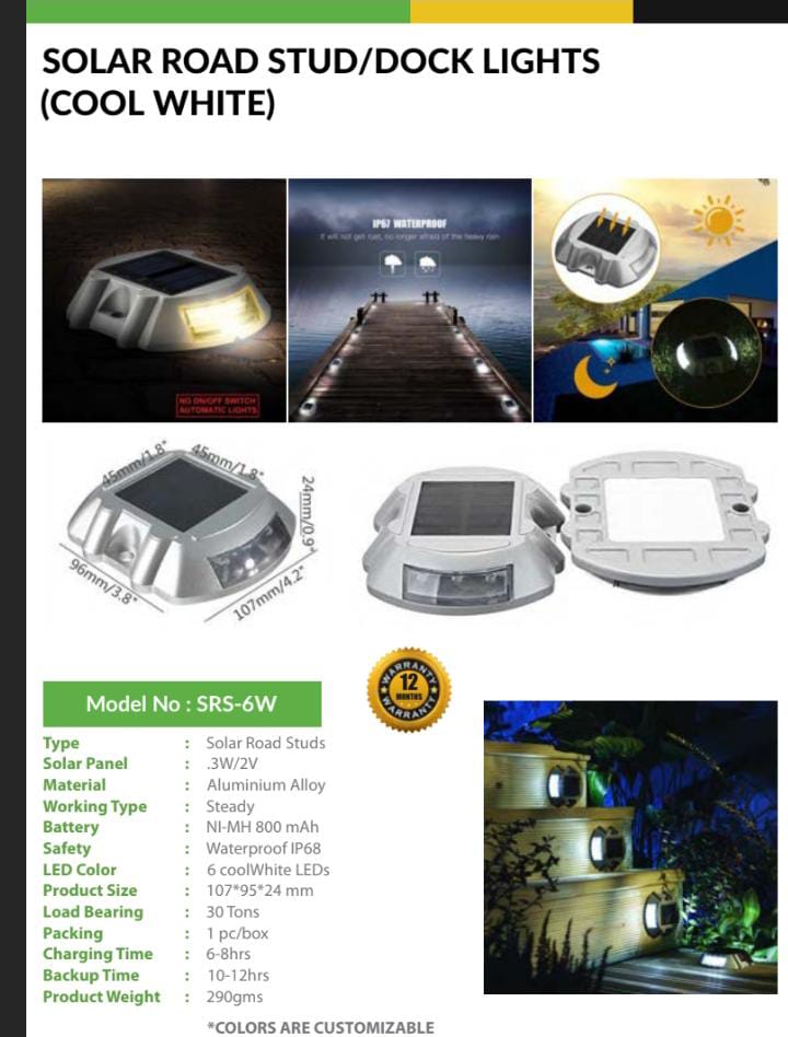 SOLAR ROAD STUD/DOCK LIGHTS (COOL WHITE)