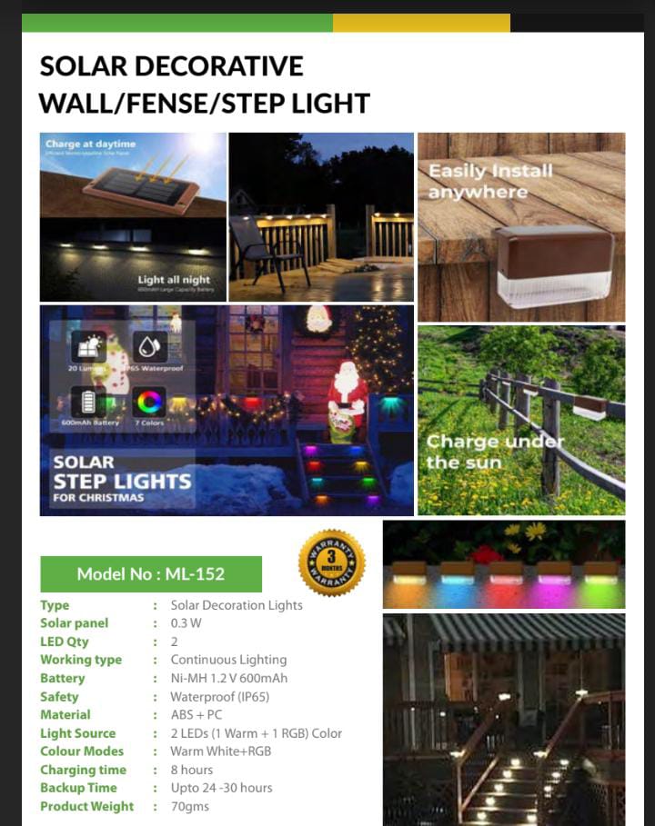 SOLAR DECORATION WALL/FENSE/STEP LIGHT 