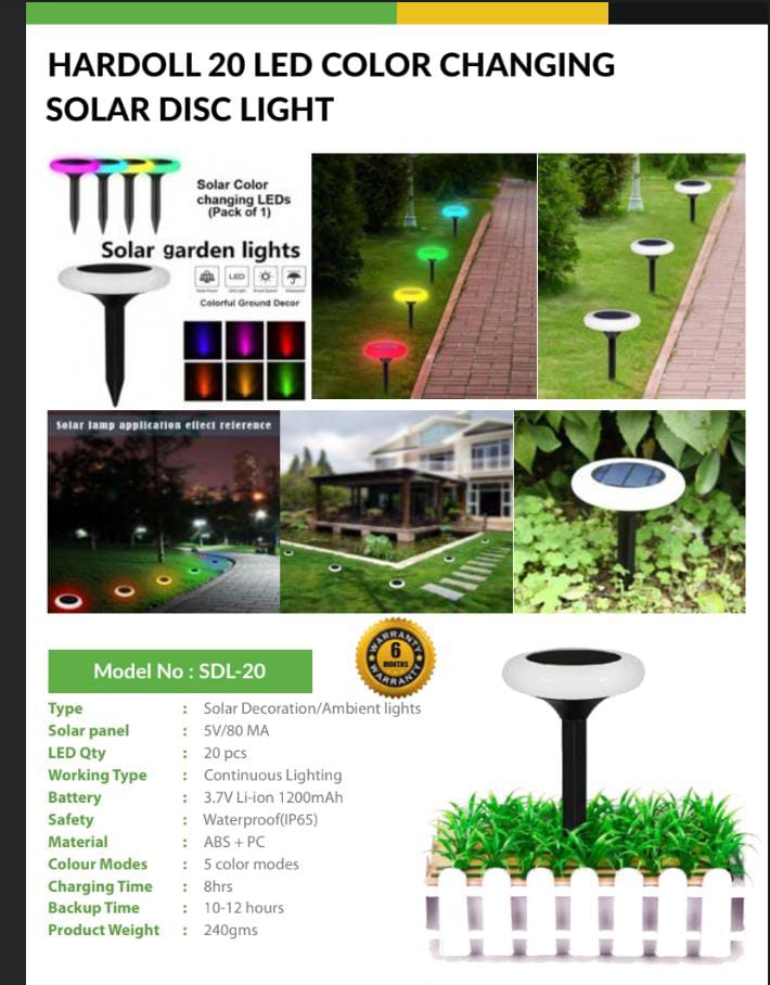 HARDOLL 20 LED COLOR CHANGING SOLAR DISC LIGHT