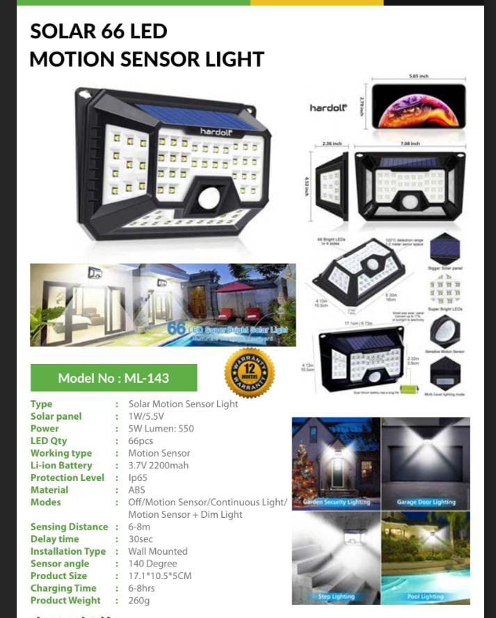 SOLAR 66 LED MOTION SENSOR LIGHT 