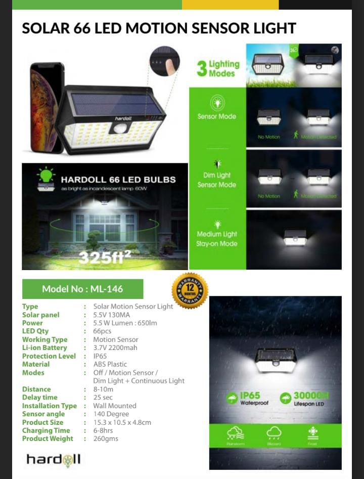 SOLAR 66 LED MOTION SENSOR LIGHT 