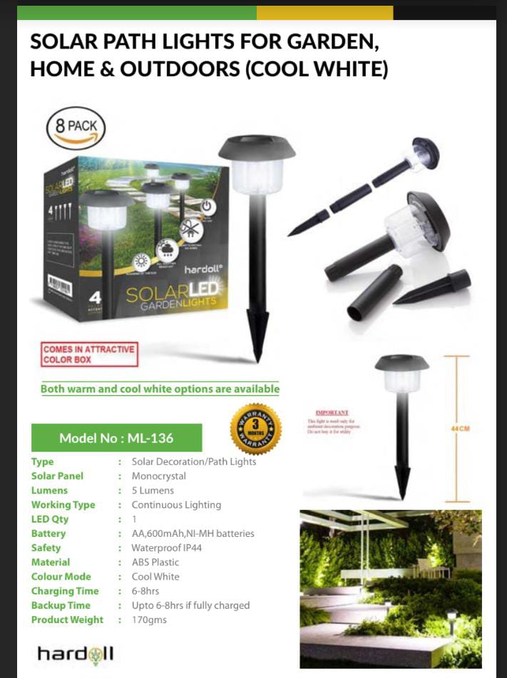 SOLAR PATH LIGHTS FOR GARDEN HOME @ OUTDOORS (COOL WHITE)